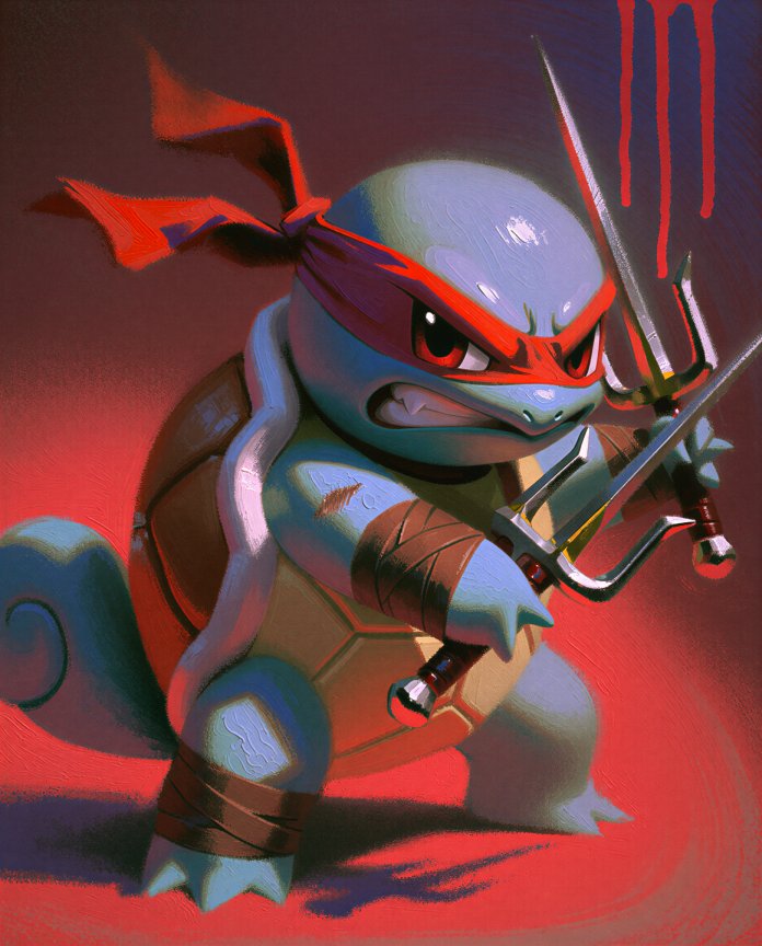 Original ninja Squirtle artwork with red bandana and crossed sai by Dammit.png