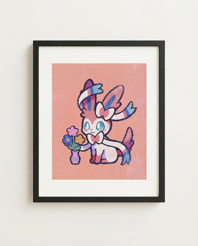 Sylveon Flower Delivery framed art print mockup