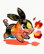 Watercolour Tepig charging forward with flames from its snout — Dammit.png fan art print