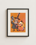 The Mayor & Psyduck — Two-Faced Halloween Town crossover art print framed in a black frame with white mat