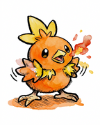 Watercolour Torchic flapping its wings and breathing a small ember — Dammit.png fan art print