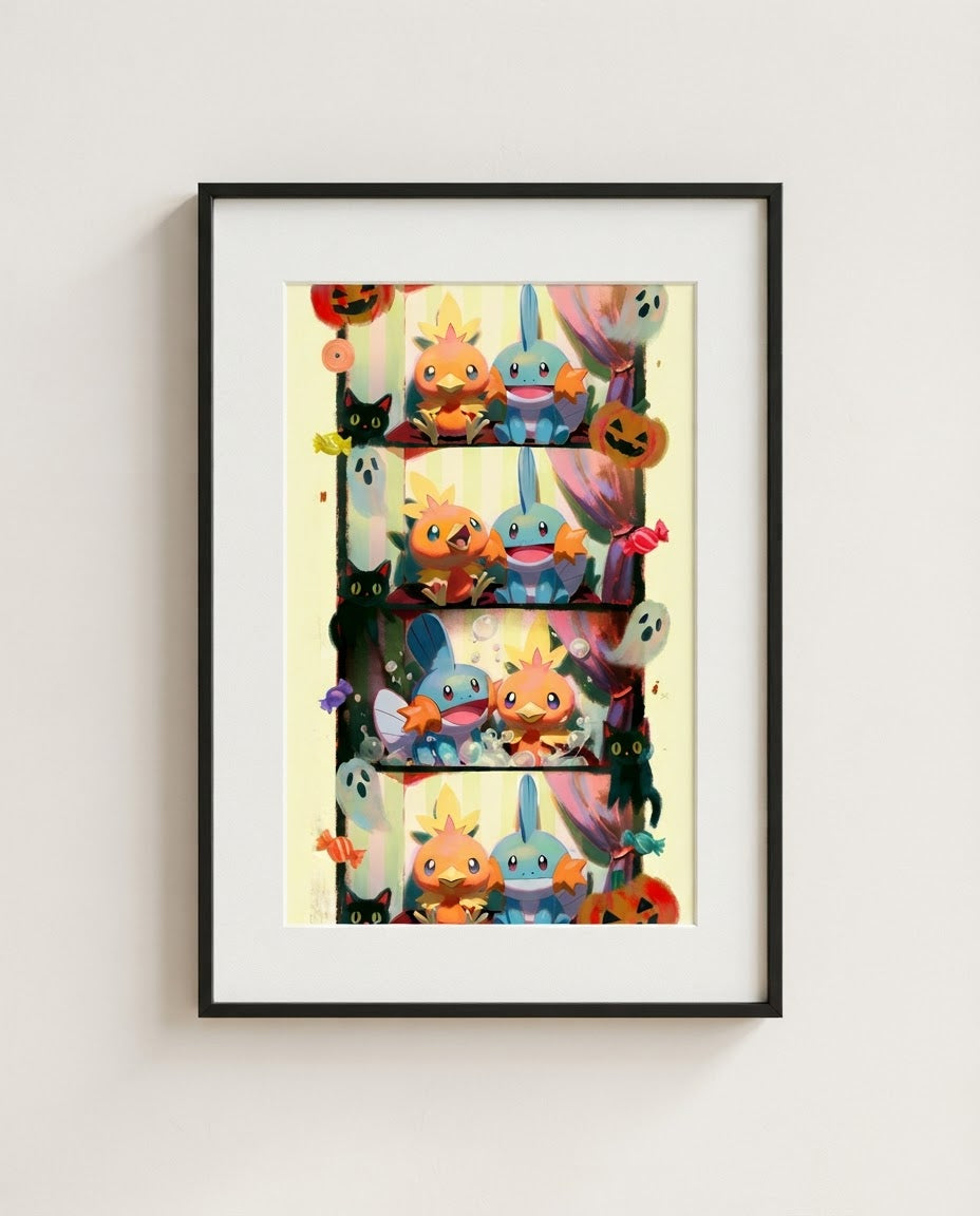Torchic & Mudkip — Photo Booth framed Halloween art print by Dammit.png
