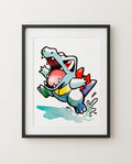 Totodile — Aqua Jet framed watercolour art print by Dammit.png