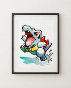 Totodile — Aqua Jet framed watercolour art print by Dammit.png