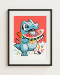 Totodile — Watermelon Break — framed display mockup; print sold unframed