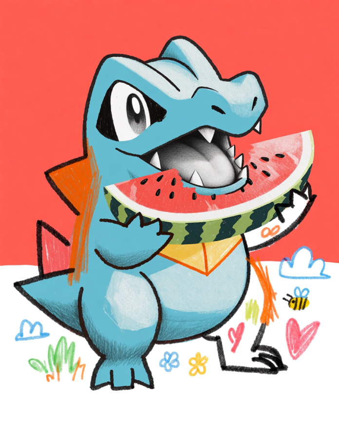 Totodile — Watermelon Break — artwork by Dammit.png