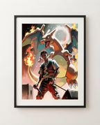 Travis Scott and Charizard framed art print