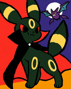 Umbreon in a vampire cape with Crobat flying past the moon — Dammit.png fan art print