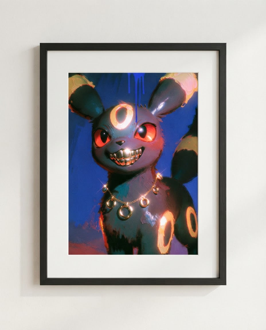 Umbreon Iced Out limited edition hip-hop Pokémon art print from the Ice Out series by Dammit.png, framed