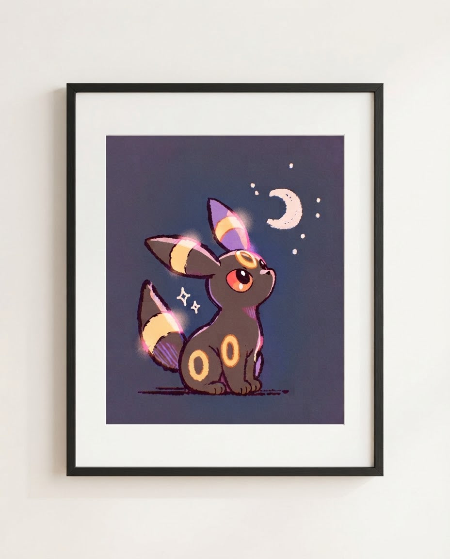 Umbreon — Moonwatch art print framed in a black frame with white mat