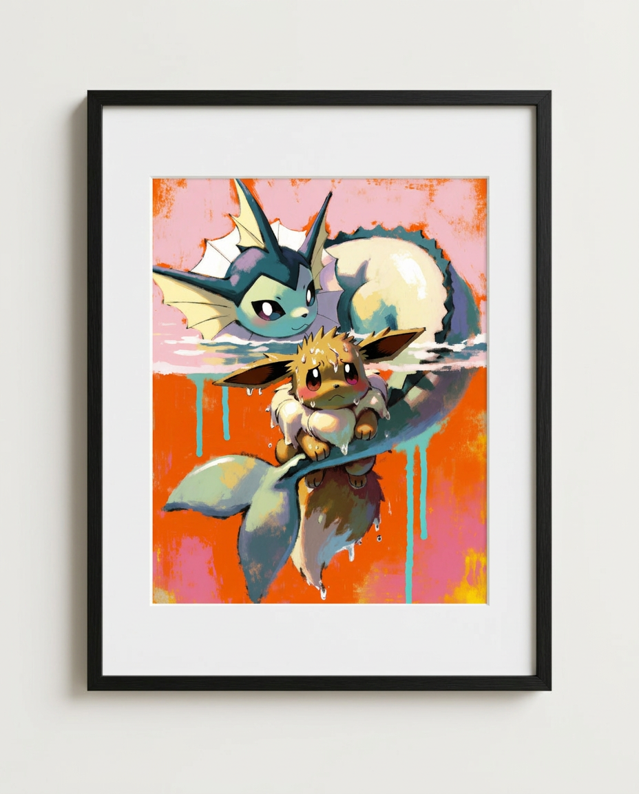 Vaporeon & Eevee — Swim Lesson framed art print by Dammit.png