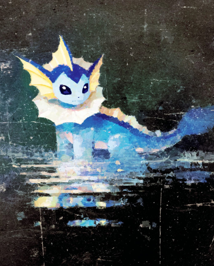 Expressionist painting of Vaporeon reflected in dark water — Dammit.png fan art print