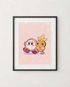 Waddle Dee & Torchic kawaii art print framed on a wall — Kirby Pokémon crossover by Dammit.png