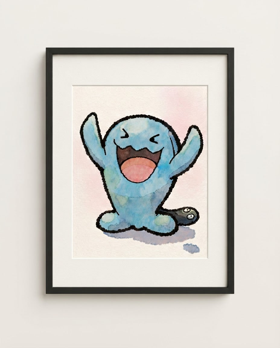 Wobbuffet — Big Cheer framed watercolour art print by Dammit.png