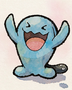 Watercolour Wobbuffet cheering with arms raised and its tail peeking out — Dammit.png fan art print