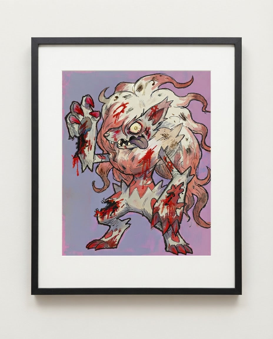 Zoroark — Night Terror zombie Halloween art print framed in a black frame with white mat