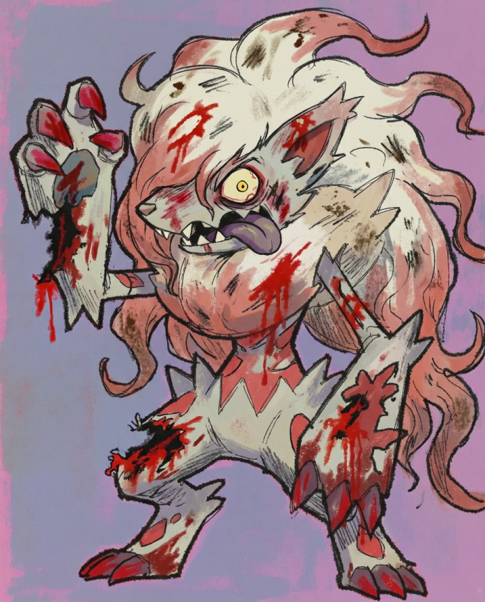 Zoroark — Night Terror illustration, zombie Hisuian Zoroark lunging with claws out and bloodied mane